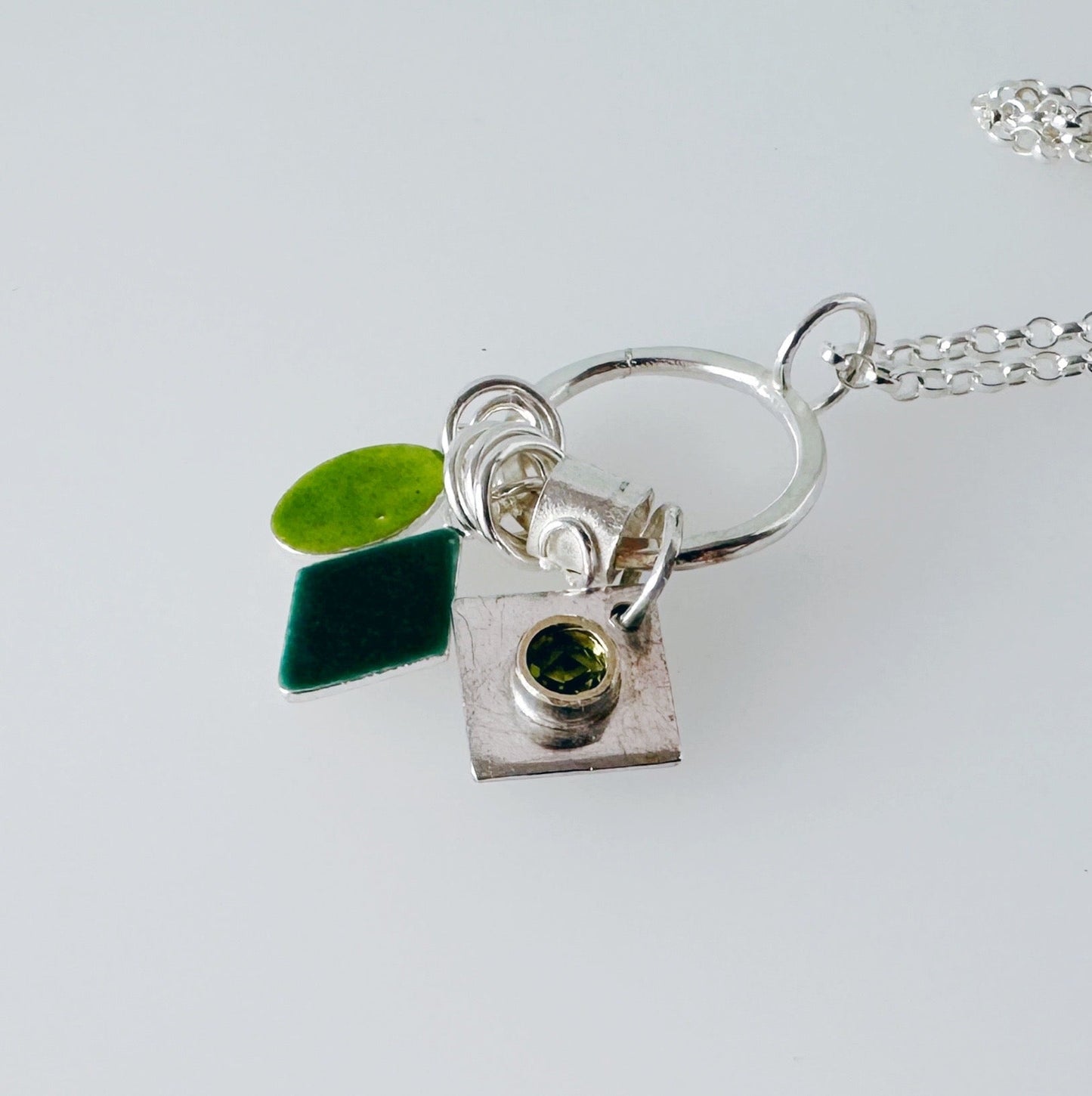 Silver Hoop, Peridot and Enamel Pendant - MaisyPlum