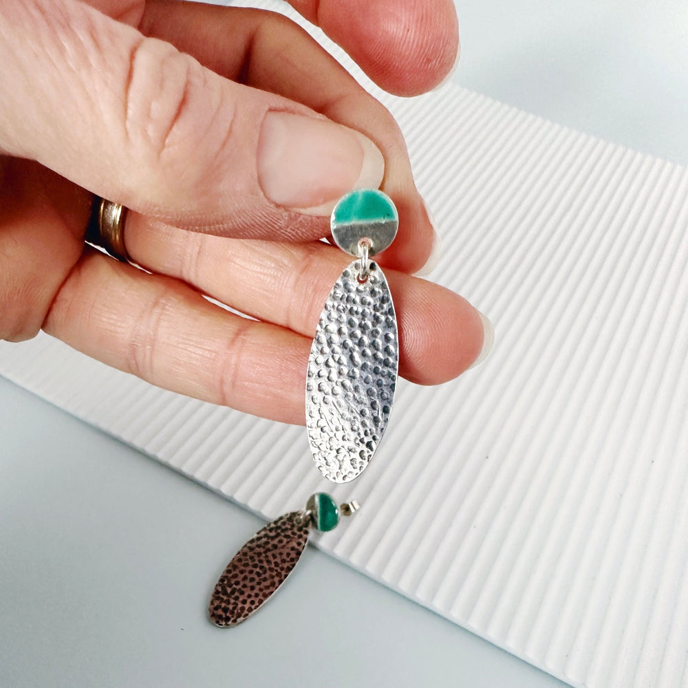 Textured Two Tone Oval Stud Drop Earrings - MaisyPlum