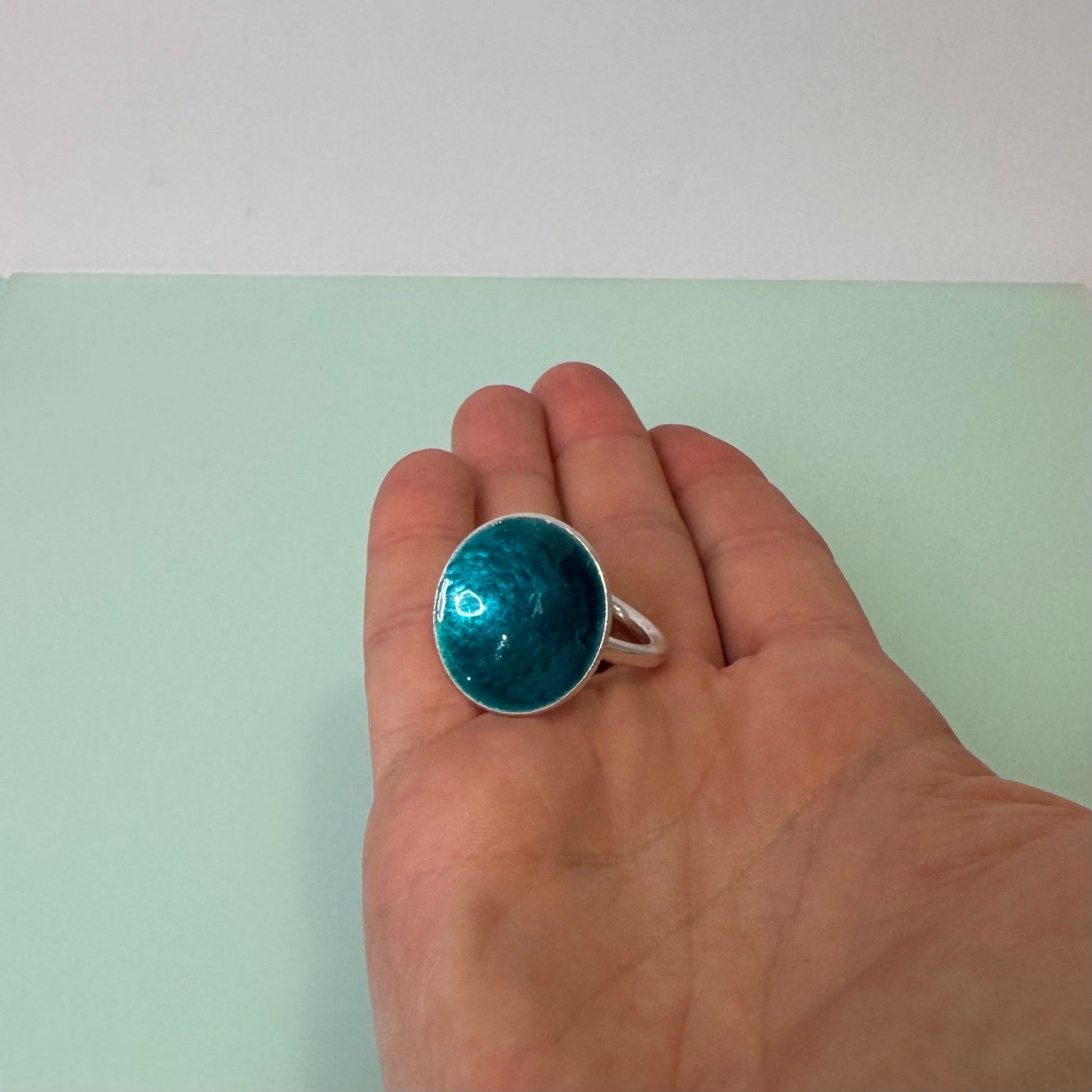 Turquoise Enamel Disc Cocktail Ring - Large - MaisyPlum
