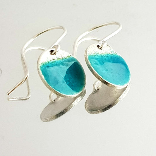 Two Tone Silver Disc Earrings -Turquoise - MaisyPlum