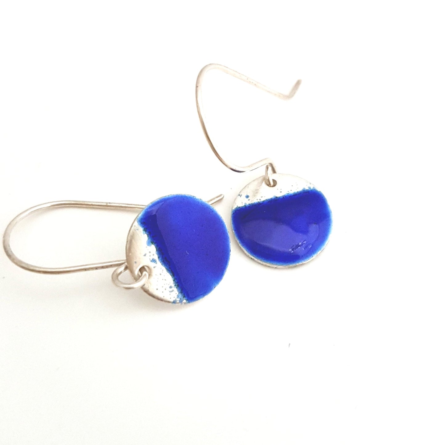 Two Tone Silver Disc Earrings - Blue - MaisyPlum