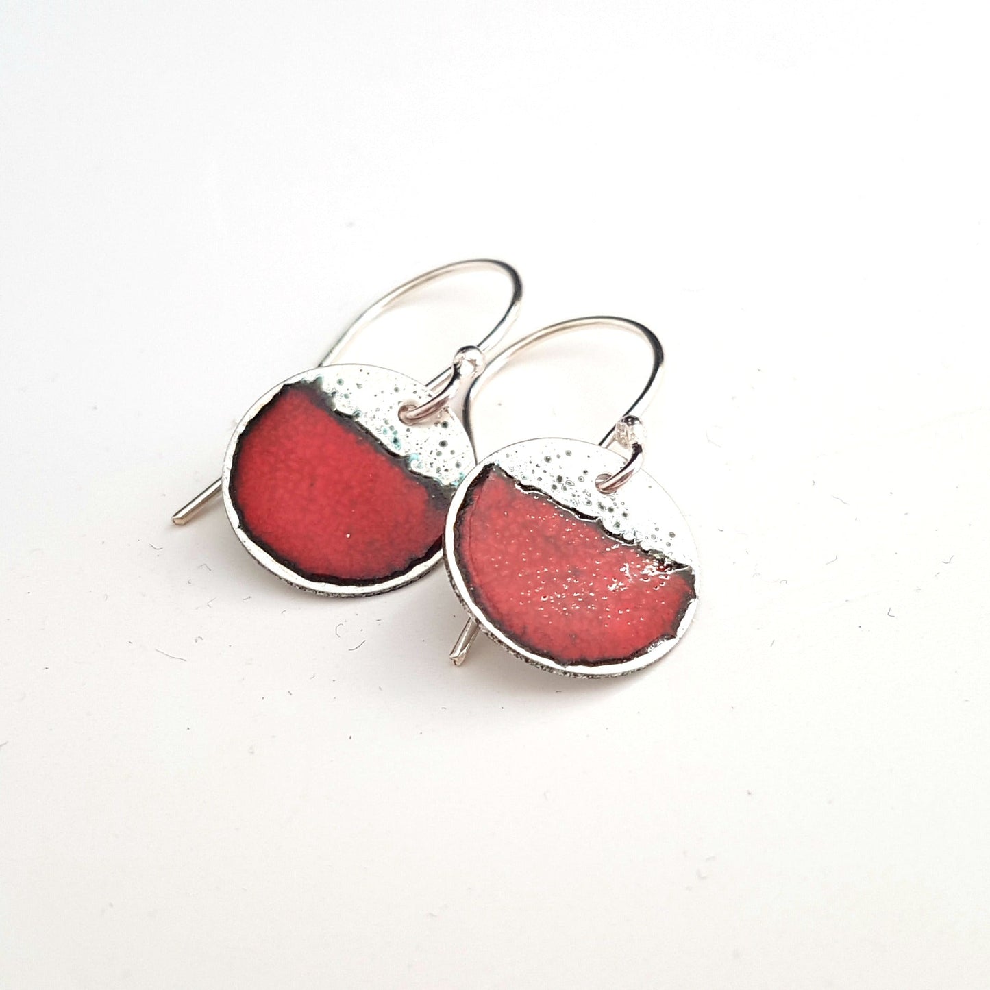 Two Tone Silver Disc Earrings - Red - MaisyPlum