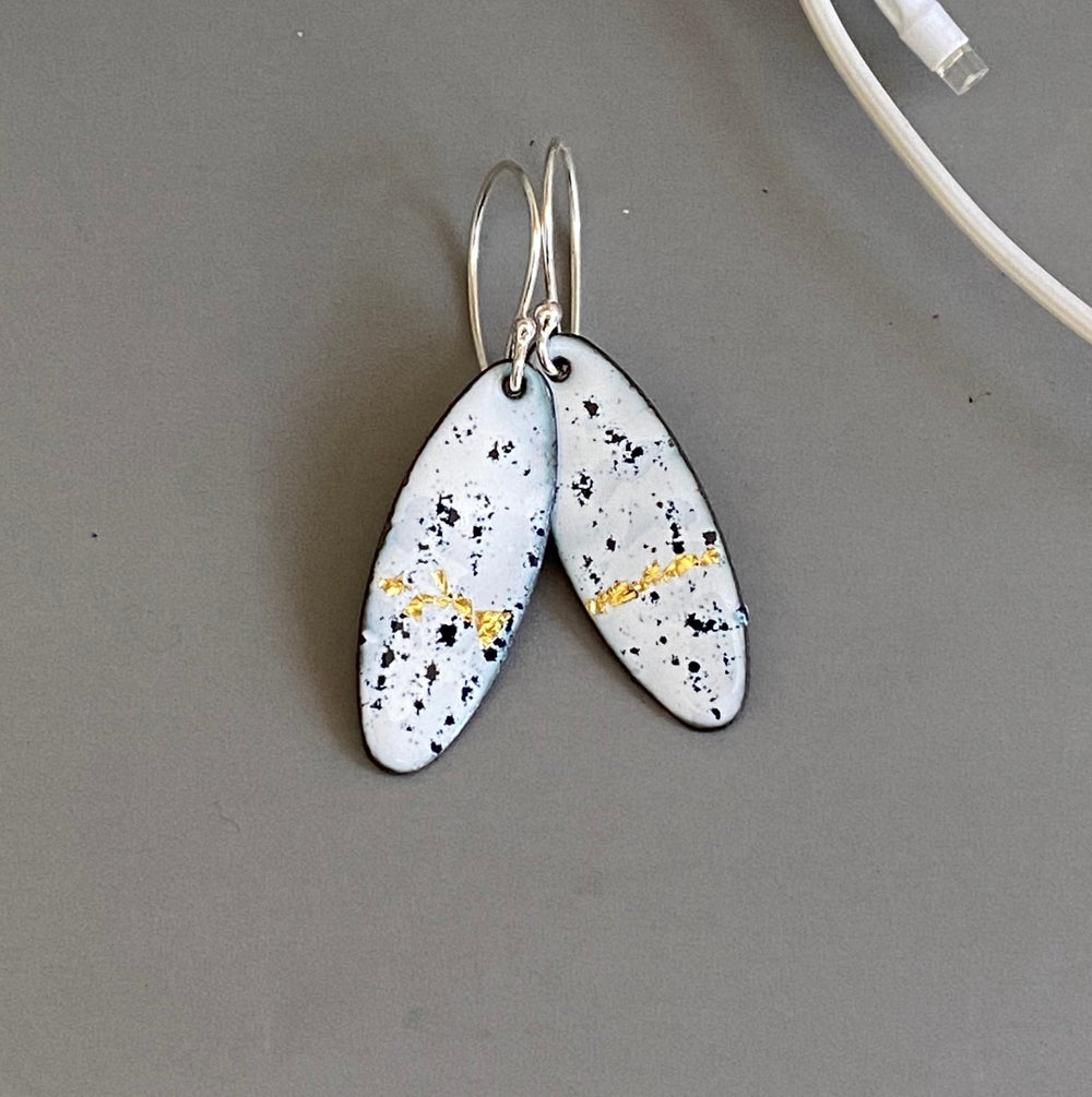 White and Gold Oval Enamel Earrings - MaisyPlum